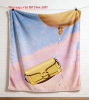Coach Bright Yellow Tabby Bag Balloon Print Flannel Sofa Throw Blanket C276